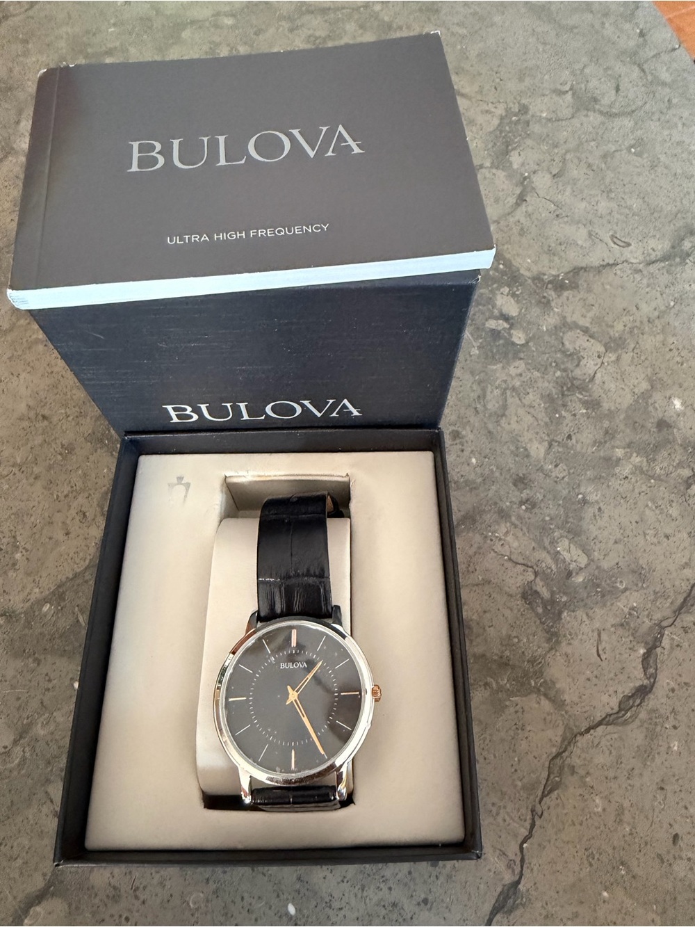 Bulova White and Black Taged Watch Box Accent